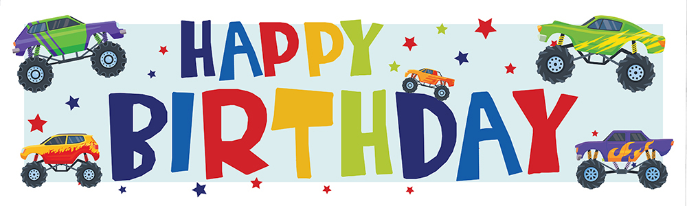 Happy Birthday Banner - Monster Trucks Kids Party