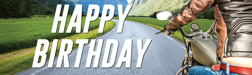 Happy Birthday Banner - Motorbike Rider