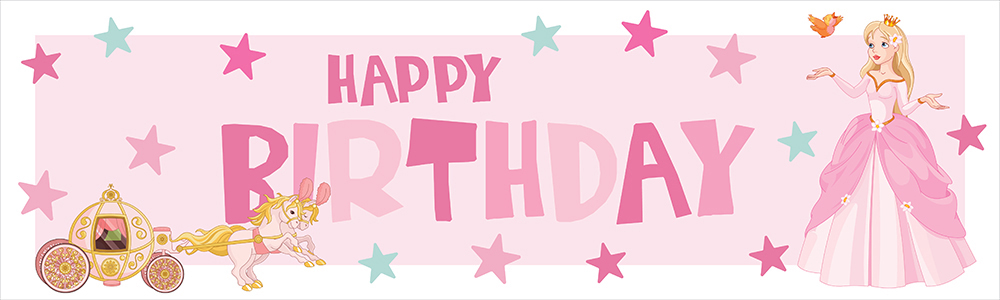Happy Birthday Banner - Pink Stars Fairytale Princess
