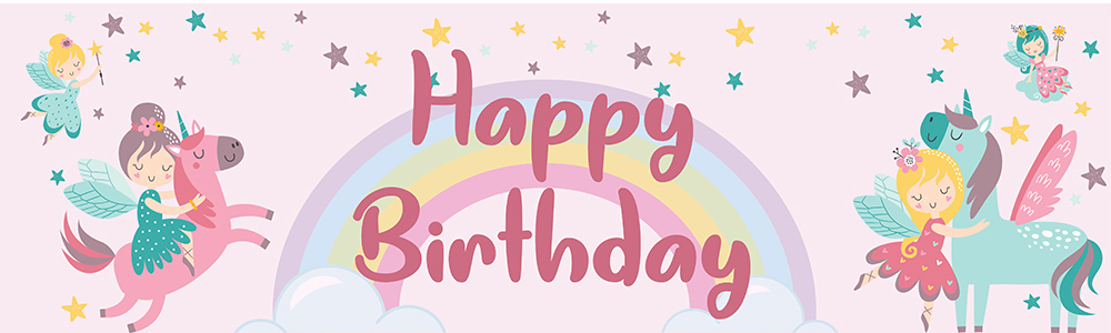 Happy Birthday Banner - Rainbow Fairies Unicorns
