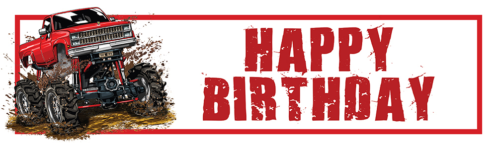 Happy Birthday Banner - Red Monster Truck Kids Party