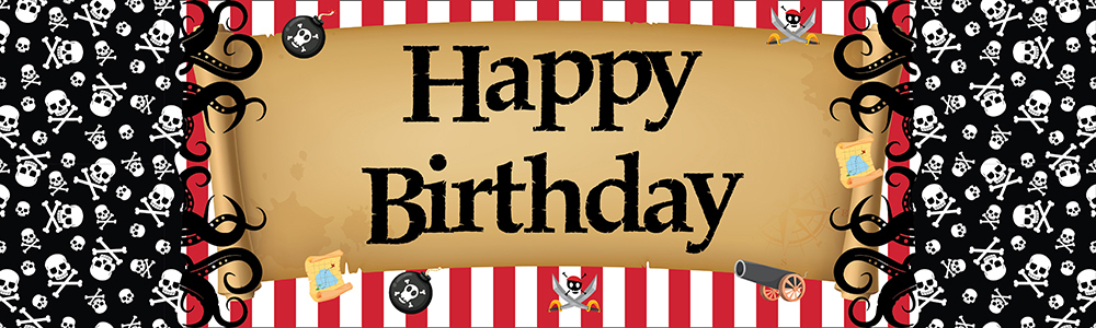 Happy Birthday Banner - Skull & Crossbones Pirate Design