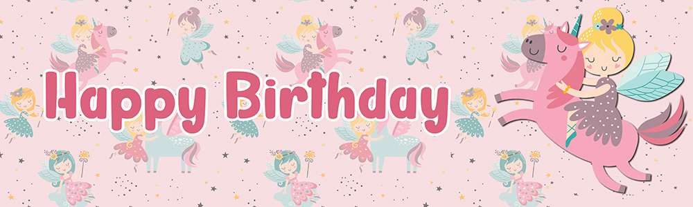 Happy Birthday Banner - Unicorns & Fairies Pink