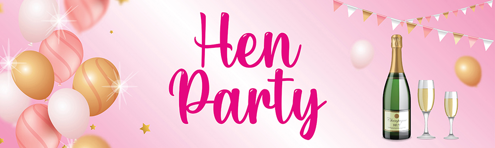 Hen Do Banner - Balloons & Champagne Pink