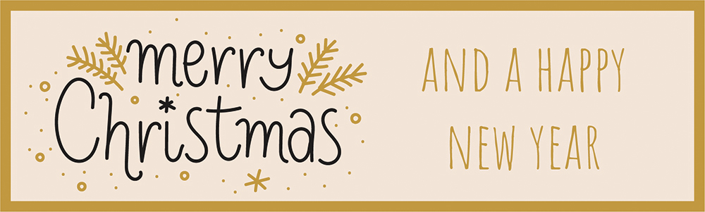 Merry Christmas Banner - Gold & Black Floral Design