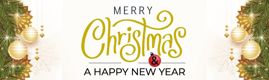 Merry Christmas Banner - Gold Baubles Xmas & New Year