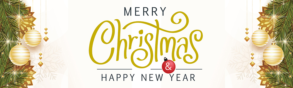 Merry Christmas Banner - Gold Baubles Xmas & New Year