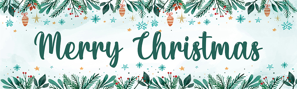 Merry Christmas Banner - Green Holly & Ivy