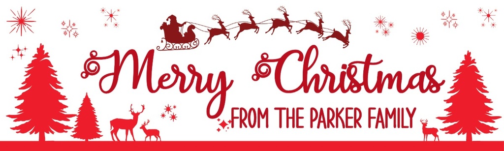 Merry Christmas Banner - Santa & Reindeer Red