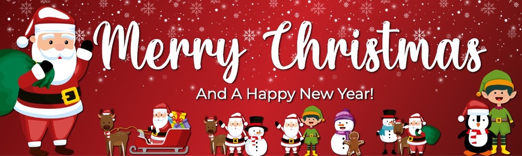 Merry Christmas Banner - Santa Elves & Snowman