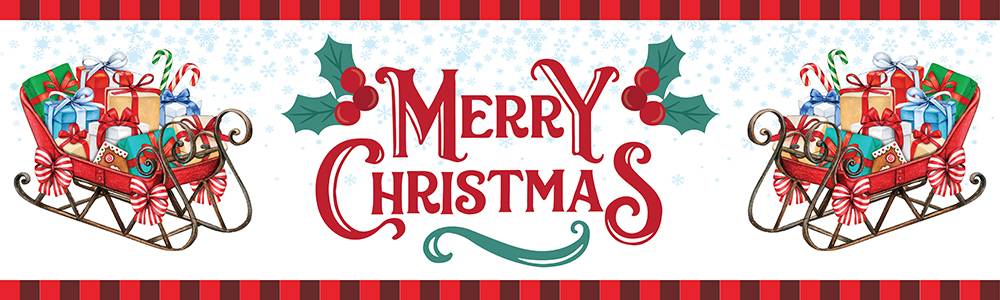 Merry Christmas Banner - Santa Sleigh Traditional