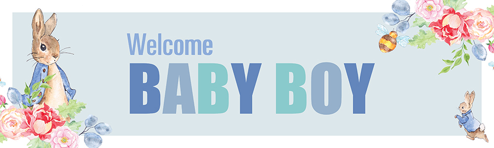 Personalised Baby Boy Banner - Blue Rabbit Welcome
