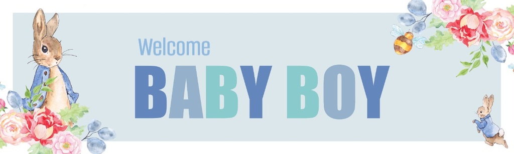 Personalised Baby Boy Banner - Blue Rabbit Welcome