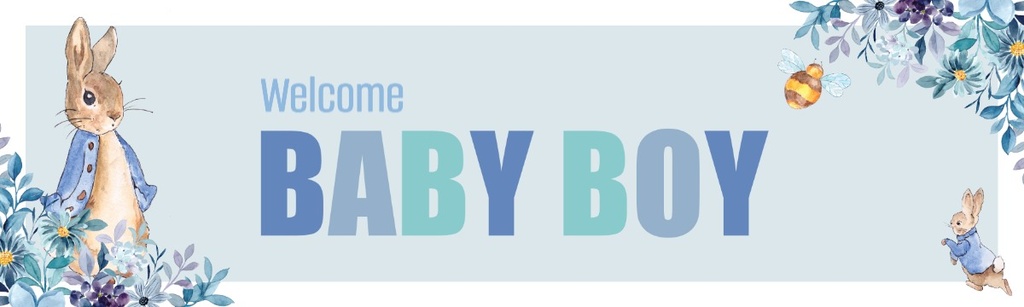 Personalised Welcome Baby Boy Banner - Blue Rabbit Floral