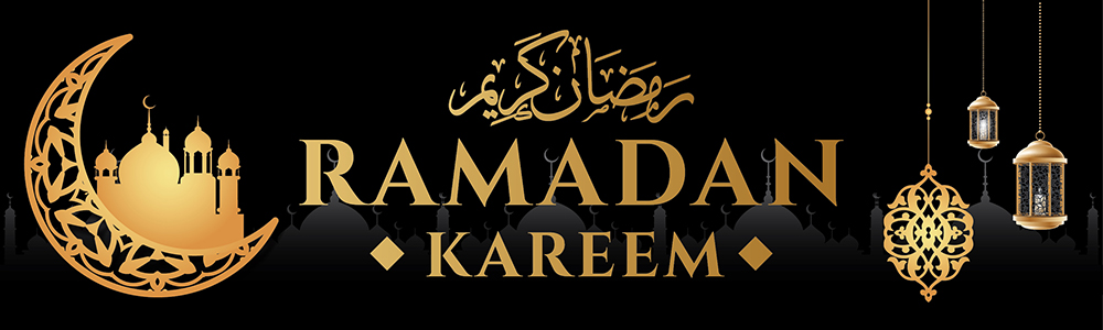 Ramadan Kareem Banner - Black & Gold Mosque Design