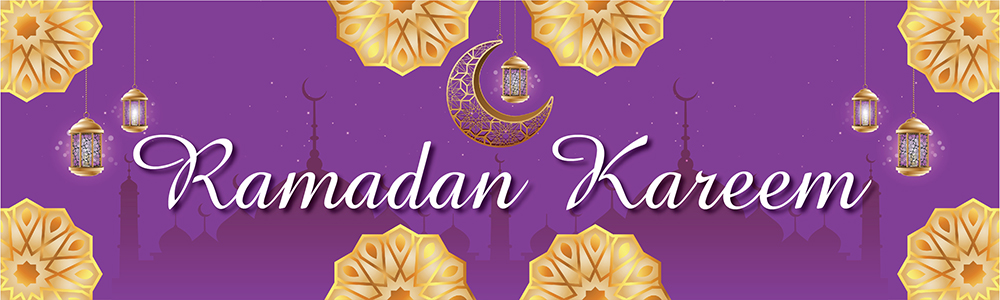 Ramadan Kareem Banner - Purple & Gold Moon Design