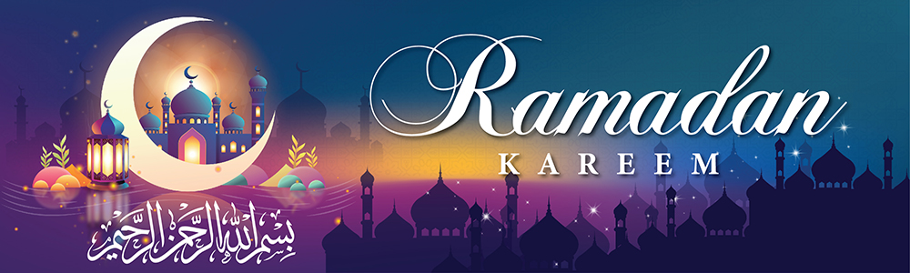 Ramadan Kareem Banner - Purple & Gold Mosque & Moon Design