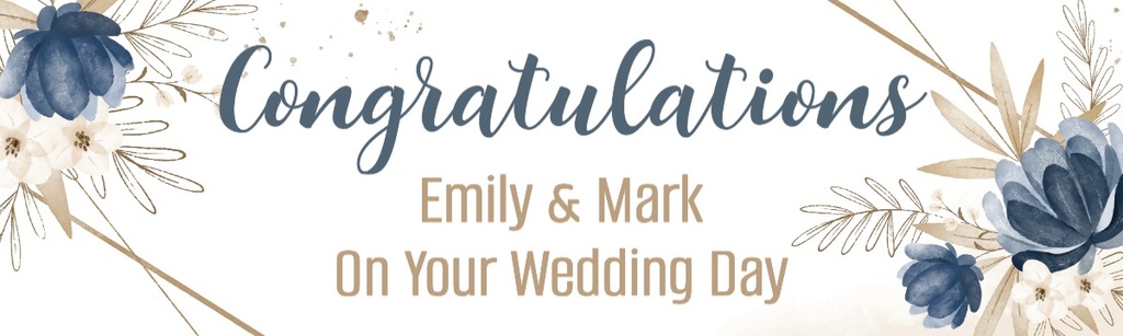 Wedding Banner - Blue Floral Congratulations