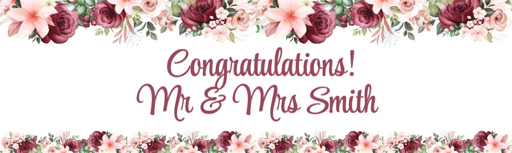 Wedding Banner - Pink Roses Congratulations