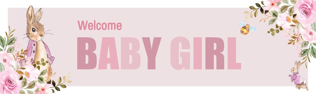 Welcome Baby Girl Banner - Pink Rabbit