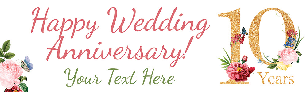 Personalised 10th Wedding Anniversary Banner - Floral Design - Custom Text