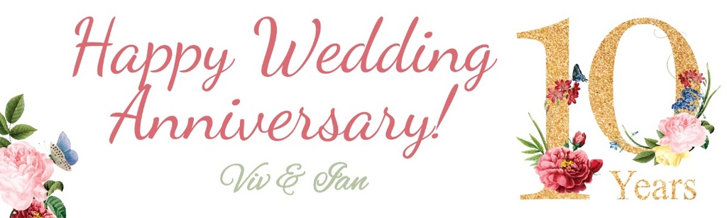 Personalised 10th Wedding Anniversary Banner - Floral Design - Custom Text