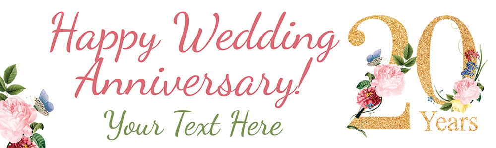 Personalised 20th Wedding Anniversary Banner - Floral Design - Custom Text