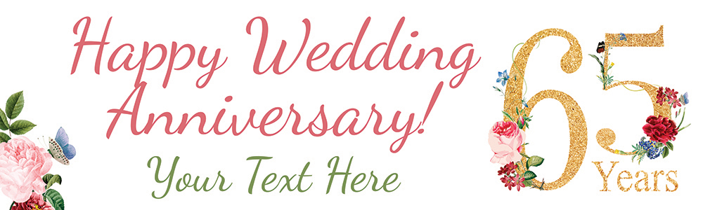 Personalised 65th Wedding Anniversary Banner - Floral Design - Custom Text