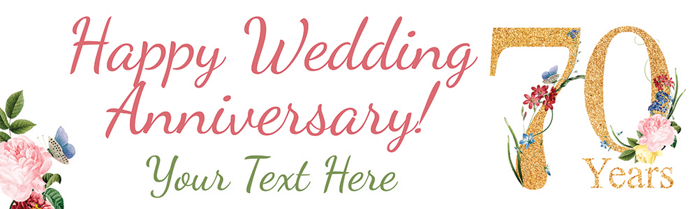 Personalised 70th Wedding Anniversary Banner - Floral Design - Custom Text