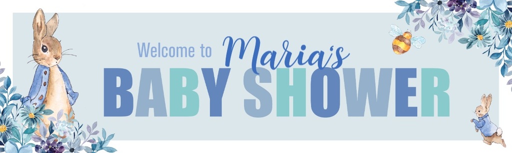 Personalised Baby Shower Banner - Blue Rabbit - Custom Name