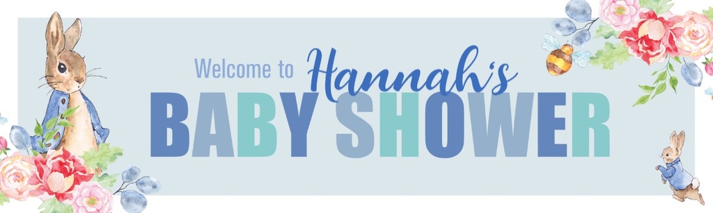 Personalised Baby Shower Banner - Blue Rabbit Welcome - Custom Name