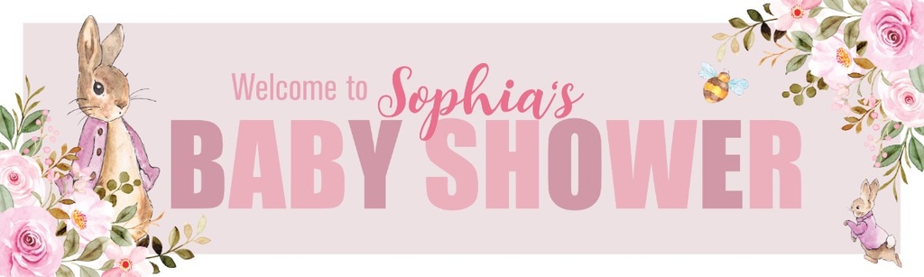 Personalised Baby Shower Banner - Pink Rabbit - Custom Name