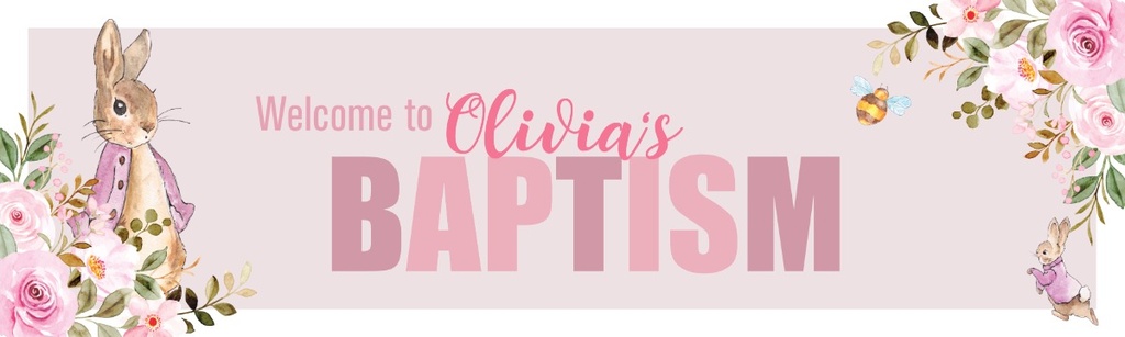 Personalised Baptism Banner - Pink Rabbit - Custom Name