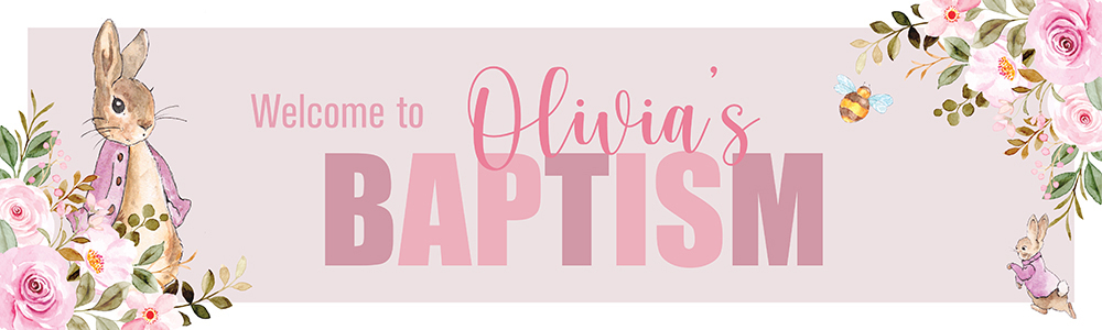 Personalised Baptism Banner - Pink Rabbit - Custom Name