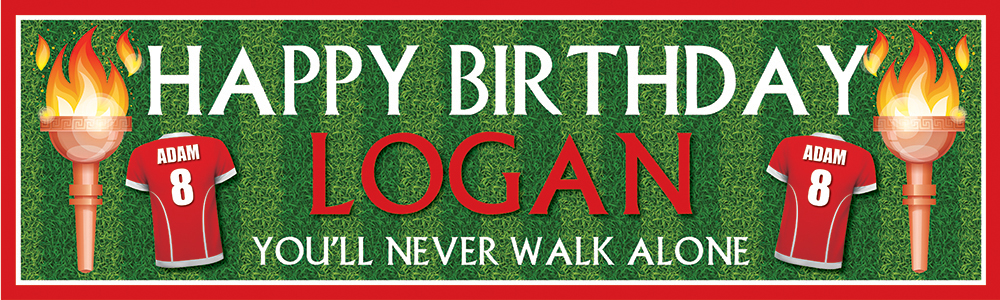 Personalised Birthday Banner - Liverpool Football Red- Custom Text