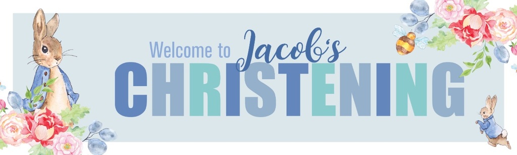 Personalised Christening Banner - Blue Rabbit - Custom Name