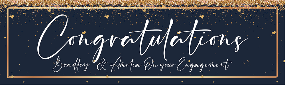 Personalised Engagement Party Banner - Blue & Gold Congratulations - Custom Name