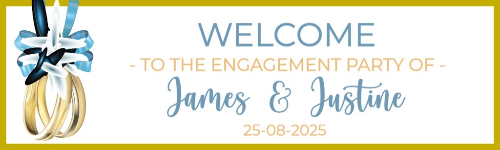 Personalised Engagement Party Banner - Gold Rings - Custom Name & Date