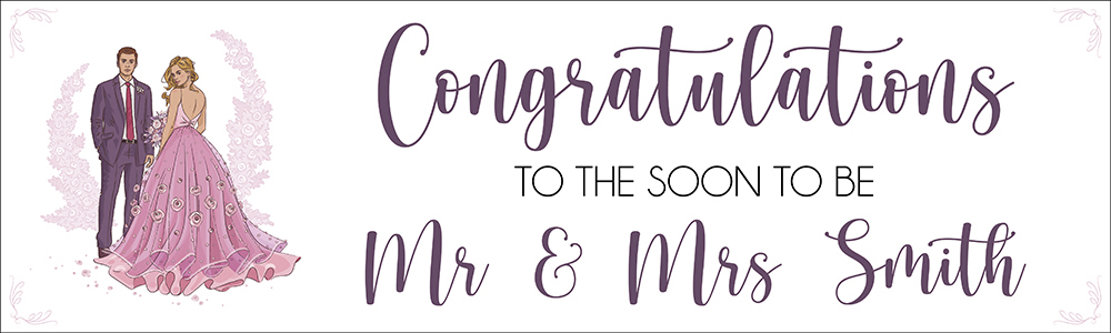 Personalised Engagement Party Banner - Purple Congratulations - Custom Name