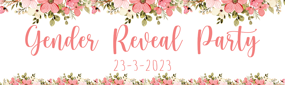 Personalised Gender Reveal Party Banner - Pink Floral Baby - Custom Date