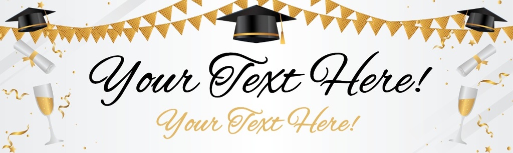 Personalised Graduation Banner - White & Gold - Custom Text