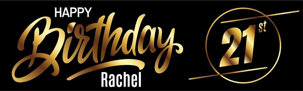 Personalised Happy 21st Birthday Banner - Black & Gold - Custom Name