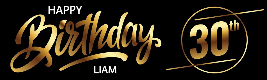 Personalised Happy 30th Birthday Banner - Black & Gold - Custom Name