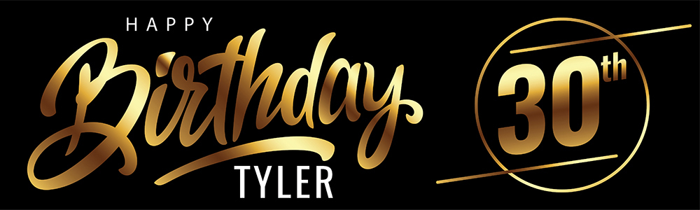 Personalised Happy 30th Birthday Banner - Black & Gold - Custom Name