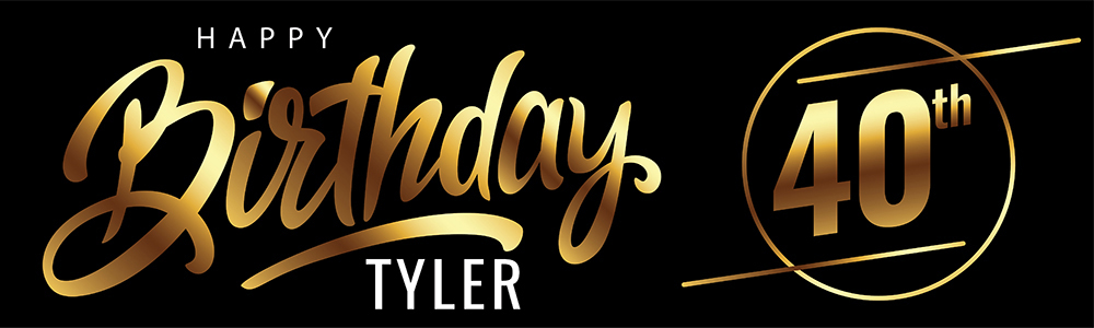 Personalised Happy 40th Birthday Banner - Black & Gold - Custom Name