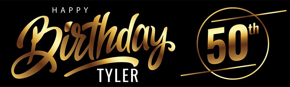 Personalised Happy 50th Birthday Banner - Black & Gold - Custom Name