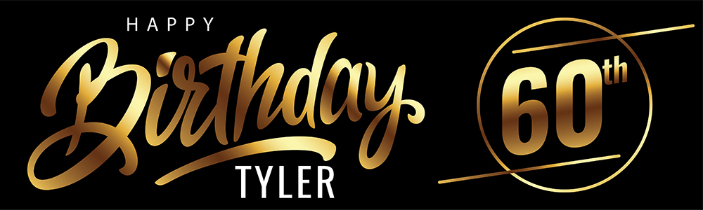 Personalised Happy 60th Birthday Banner - Black & Gold - Custom Name