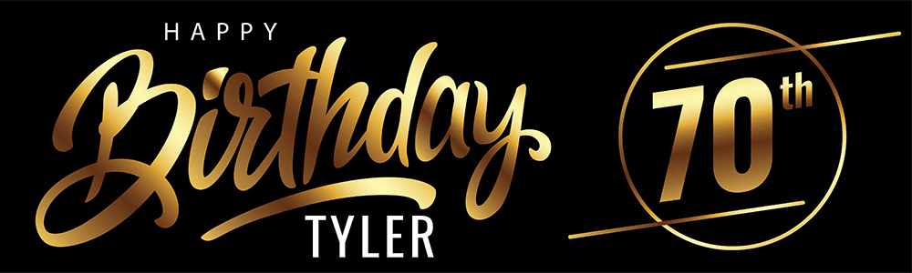 Personalised Happy 70th Birthday Banner - Black & Gold - Custom Name