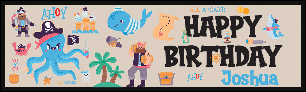Personalised Happy Birthday Banner - Ahoy! Under The Sea Pirate - Custom Name
