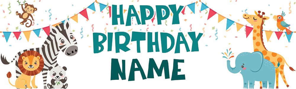 Personalised Happy Birthday Banner - Animal Safari Party - Custom Name